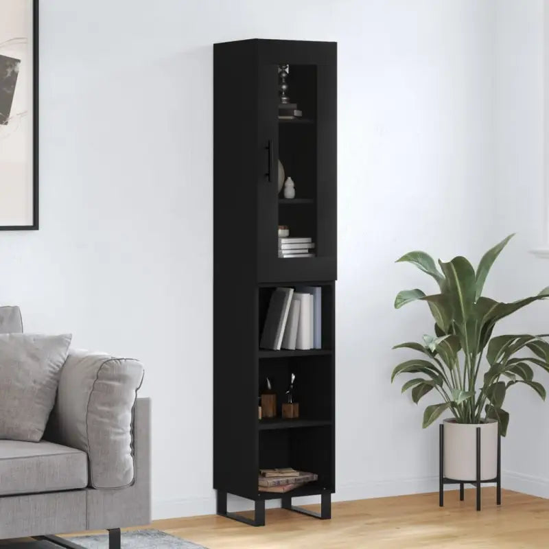 Hoge kast met ijzeren poten en bewerkt hout voor een trendy interieur - Zwart / 1 / 3 schappen - Dressoirs &