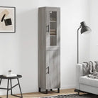 Hoge kast met ijzeren poten en bewerkt hout voor een trendy interieur - Grijs sonoma / 1 / 1 deur - Dressoirs &