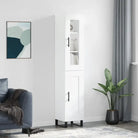 Hoge kast met ijzeren poten en bewerkt hout voor een trendy interieur - Wit / 1 / 1 houten deur - Dressoirs &