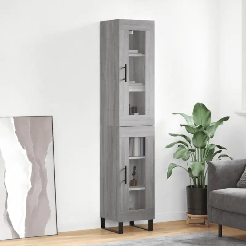 Hoge kast met ijzeren poten en bewerkt hout voor een trendy interieur - Grijs sonoma / 1 / 1 glazen deur - Dressoirs &