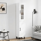 Hoge kast met ijzeren poten en bewerkt hout voor een trendy interieur - Wit / 1 / 1 deur - Dressoirs & buffetkasten