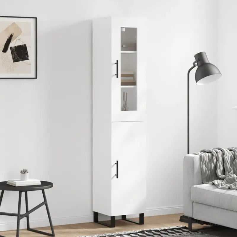 Hoge kast met ijzeren poten en bewerkt hout voor een trendy interieur - Wit / 1 / 1 deur - Dressoirs & buffetkasten