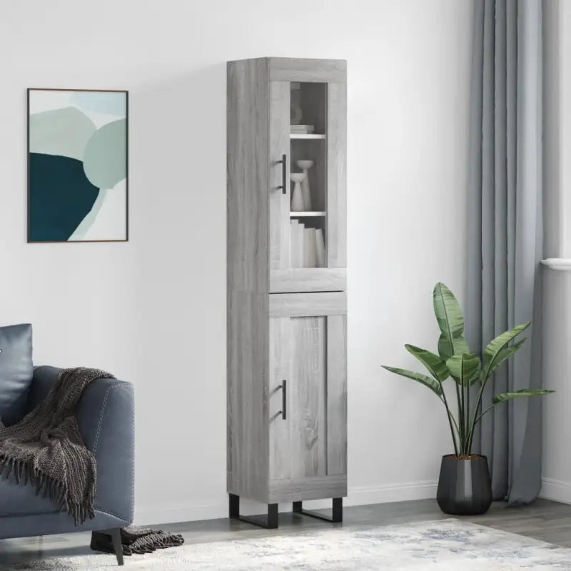 Hoge kast met ijzeren poten en bewerkt hout voor een trendy interieur - Grijs sonoma / 1 / 1 houten deur - Dressoirs &