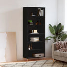 Hoge kast met ijzeren poten van bewerkt hout voor een stijlvolle look - Zwart / 1 / 3 schappen - Dressoirs &
