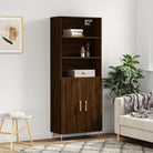Hoge kast met ijzeren poten van bewerkt hout voor een stijlvolle look - bruin eikenkleur / 1 / 2 deuren - Dressoirs &