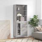 Hoge kast met ijzeren poten van bewerkt hout voor een stijlvolle look - Grijs sonoma / 1 / 1 glazen deur 3 lades