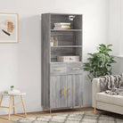Hoge kast met ijzeren poten van bewerkt hout voor een stijlvolle look - Grijs sonoma / 1 / 2 deuren 2 lades - Dressoirs