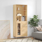 Hoge kast met ijzeren poten van bewerkt hout voor een stijlvolle look - Sonoma eiken / 1 / 1 glazen deur 3 lades
