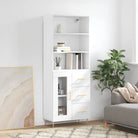 Hoge kast met ijzeren poten van bewerkt hout voor een stijlvolle look - Wit / 1 / 1 glazen deur 3 lades - Dressoirs &
