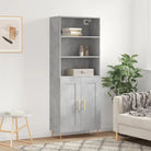 Hoge kast met ijzeren poten van bewerkt hout voor een stijlvolle look - Betongrijs / 1 / 2 houten deuren - Dressoirs &
