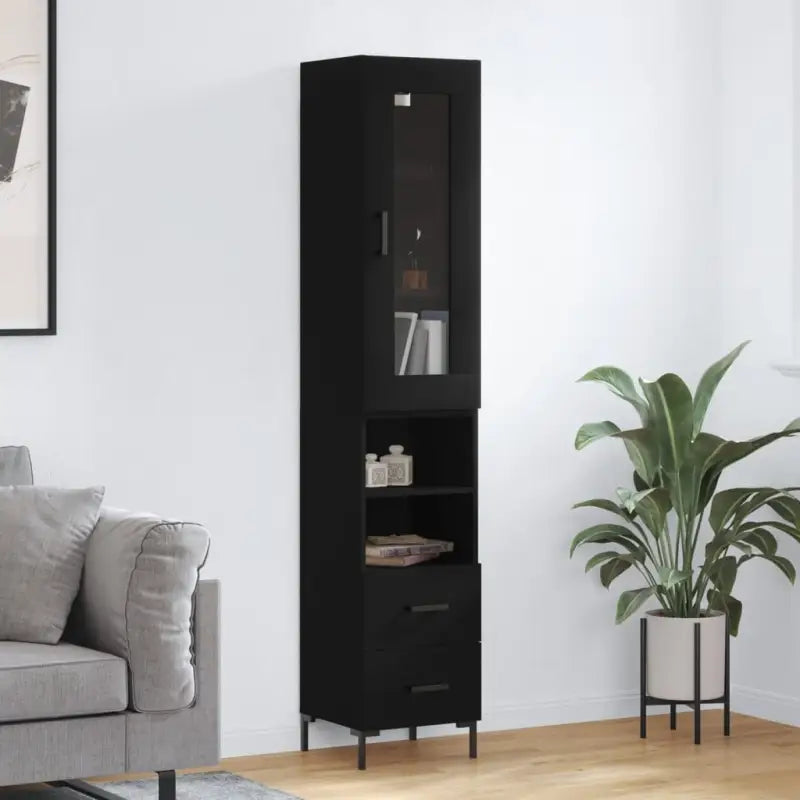 Hoge kast met ijzeren poten van bewerkt hout voor een trendy interieur - Zwart / 1 / 2 lades 2 schappen - Dressoirs &