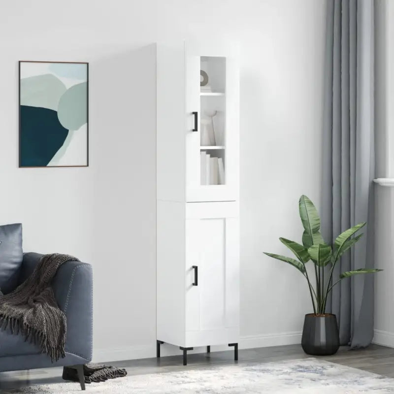 Hoge kast met ijzeren poten van bewerkt hout voor een trendy interieur - Hoogglans wit / 1 / 1 houten deur - Dressoirs