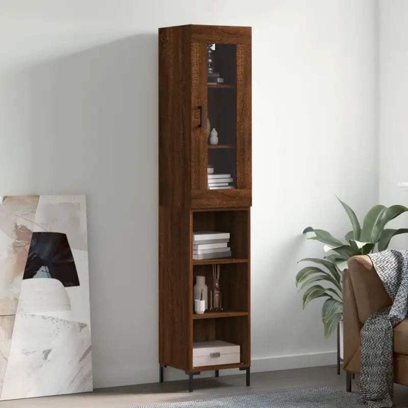 Hoge kast met ijzeren poten van bewerkt hout voor een trendy interieur - bruin eikenkleur / 1 / 3 schappen - Dressoirs