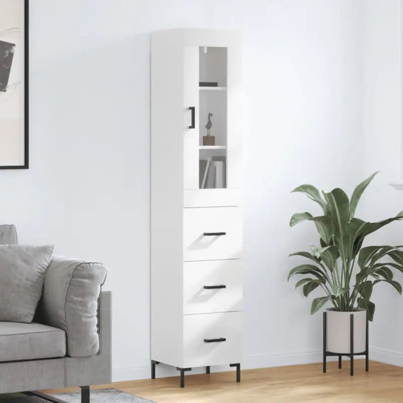 Hoge kast met ijzeren poten van bewerkt hout voor een trendy interieur - Hoogglans wit / 1 / 3 lades - Dressoirs &