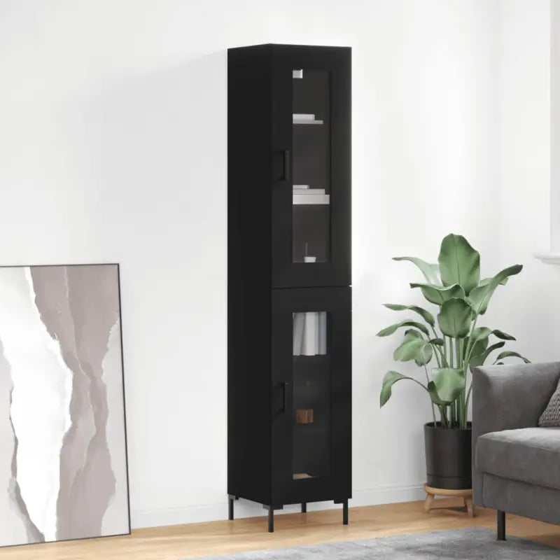 Hoge kast met ijzeren poten van bewerkt hout voor een trendy interieur - Zwart / 1 / 1 glazen deur - Dressoirs &