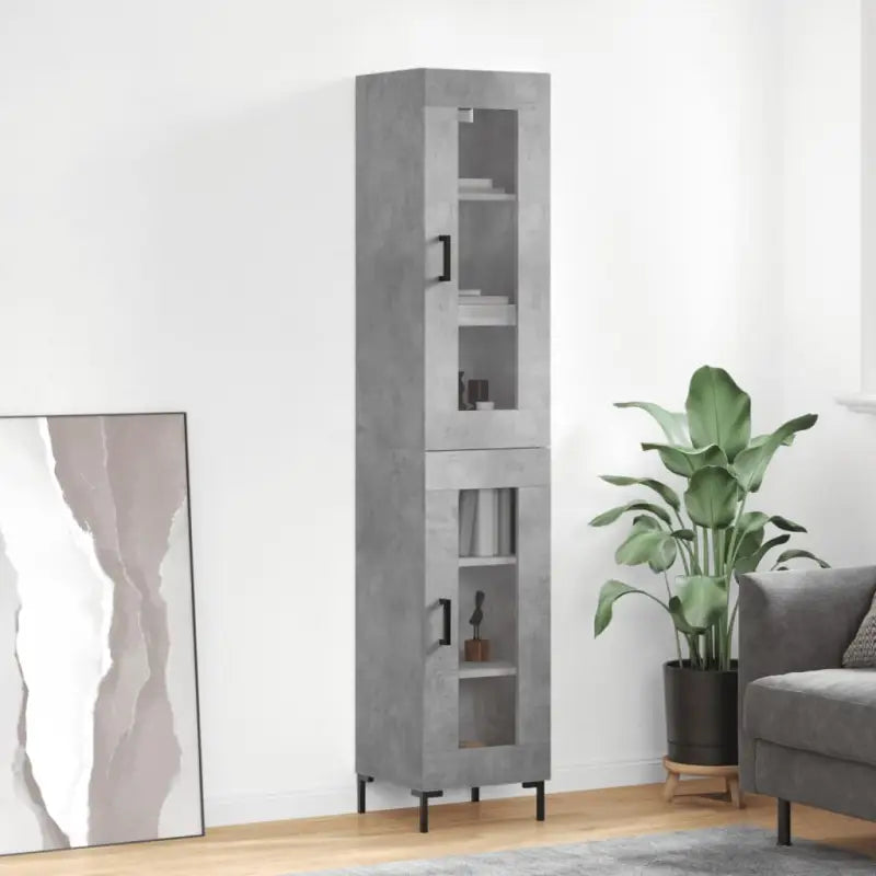 Hoge kast met ijzeren poten van bewerkt hout voor een trendy interieur - Betongrijs / 1 / 1 glazen deur - Dressoirs &