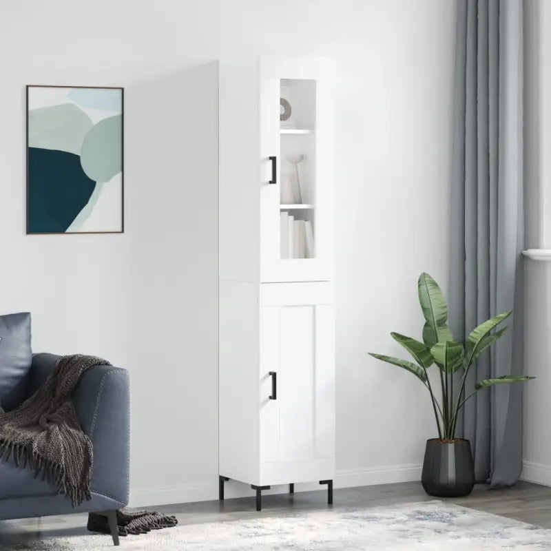 Hoge kast met ijzeren poten van bewerkt hout voor een trendy interieur - Wit / 1 / 1 houten deur - Dressoirs &