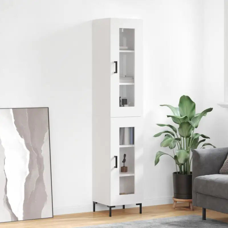 Hoge kast met ijzeren poten van bewerkt hout voor een trendy interieur - Hoogglans wit / 1 / 1 glazen deur - Dressoirs
