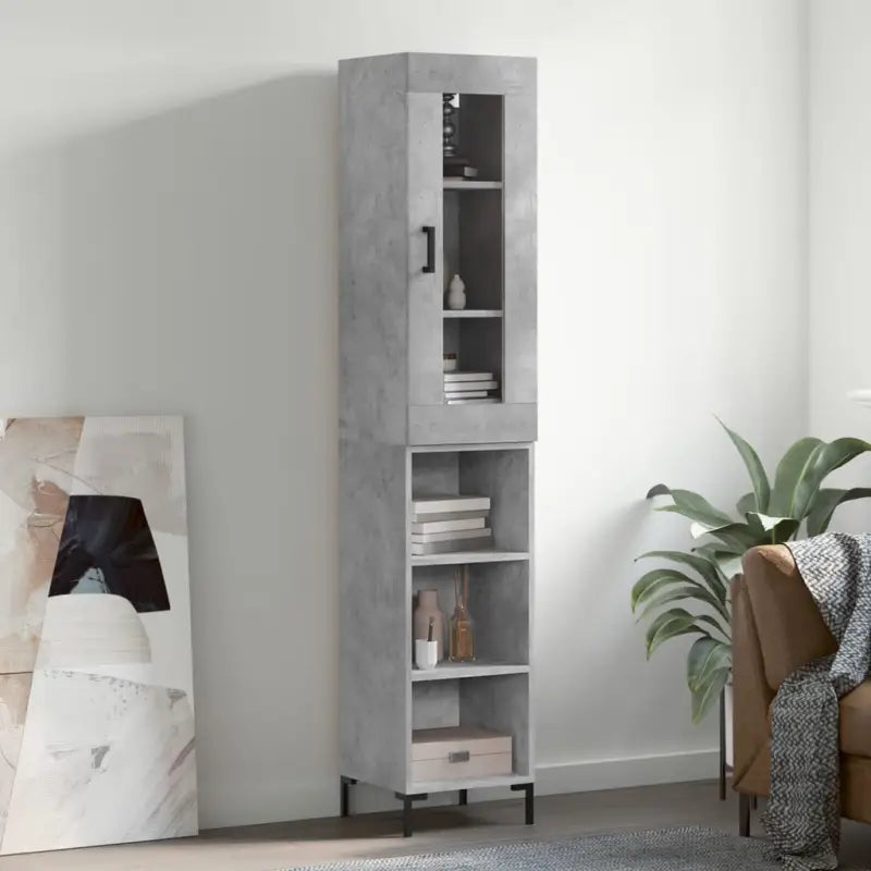 Hoge kast met ijzeren poten van bewerkt hout voor een trendy interieur - Betongrijs / 1 / 3 schappen - Dressoirs &