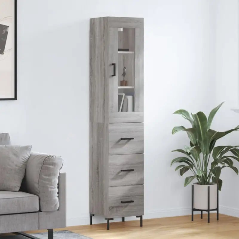 Hoge kast met ijzeren poten van bewerkt hout voor een trendy interieur - Grijs sonoma / 1 / 3 lades - Dressoirs &