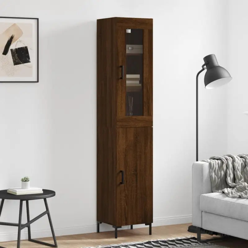 Hoge kast met ijzeren poten van bewerkt hout voor een trendy interieur - bruin eikenkleur / 1 / 1 deur - Dressoirs &