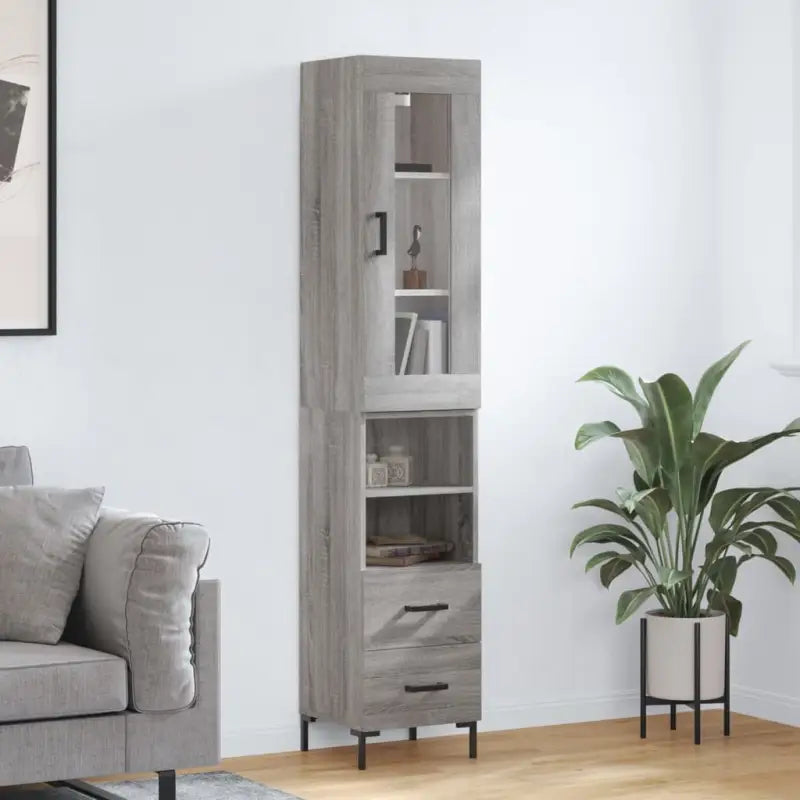 Hoge kast met ijzeren poten van bewerkt hout voor een trendy interieur - Grijs sonoma / 1 / 2 lades 2 schappen