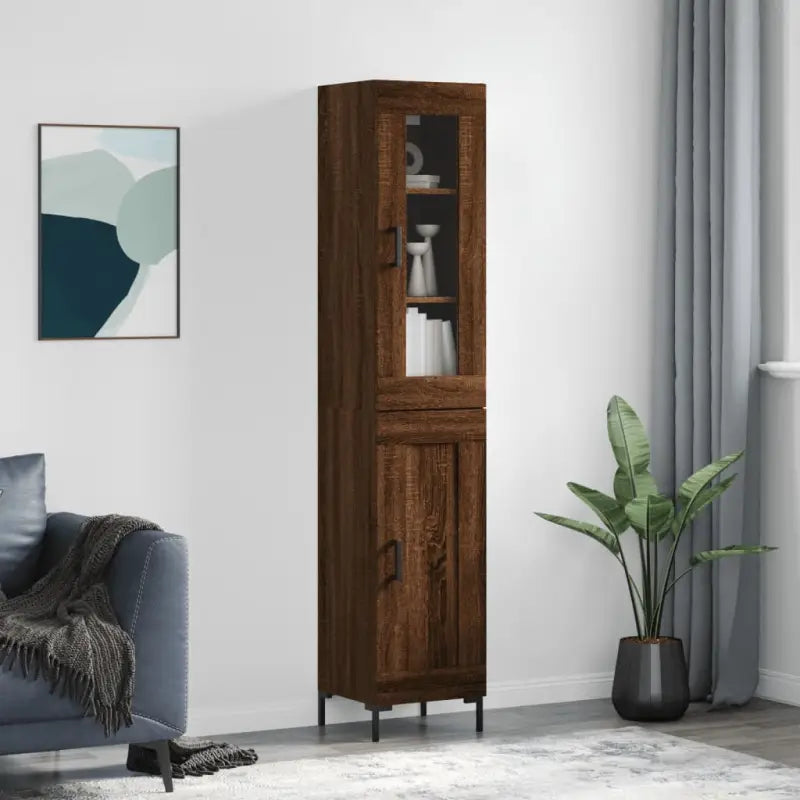 Hoge kast met ijzeren poten van bewerkt hout voor een trendy interieur - bruin eikenkleur / 1 / 1 houten deur