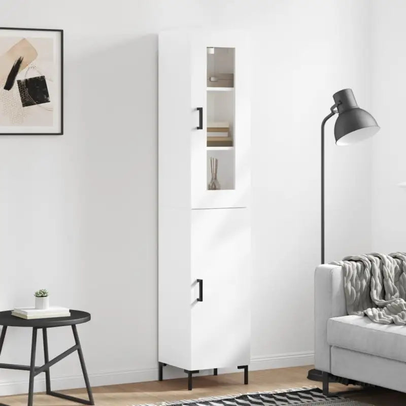 Hoge kast met ijzeren poten van bewerkt hout voor een trendy interieur - Hoogglans wit / 1 / 1 deur - Dressoirs &