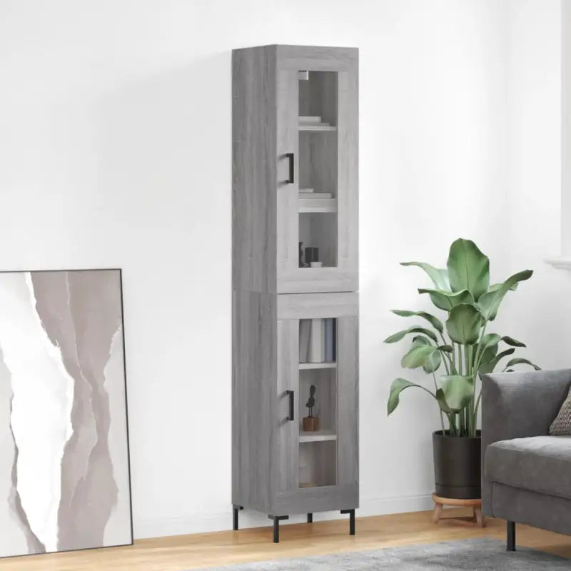 Hoge kast met ijzeren poten van bewerkt hout voor een trendy interieur - Grijs sonoma / 1 / 1 glazen deur - Dressoirs &