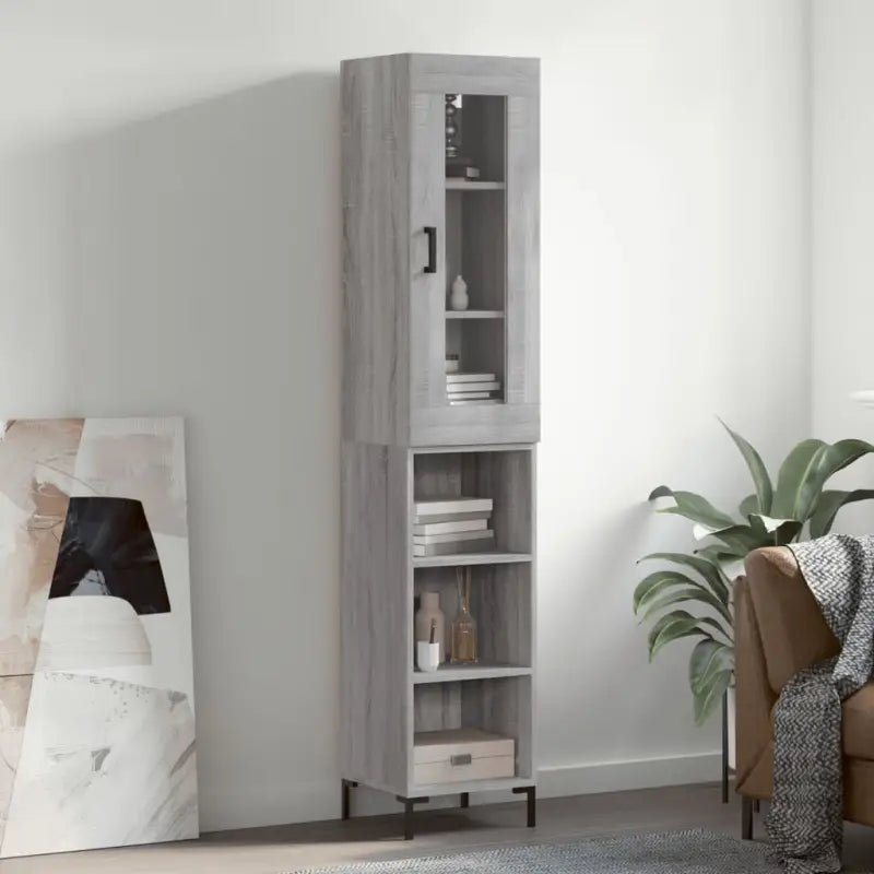 Hoge kast met ijzeren poten van bewerkt hout voor een trendy interieur - Grijs sonoma / 1 / 3 schappen - Dressoirs &