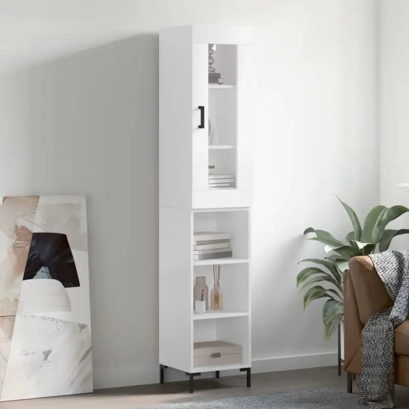 Hoge kast met ijzeren poten van bewerkt hout voor een trendy interieur - Wit / 1 / 3 schappen - Dressoirs & buffetkasten