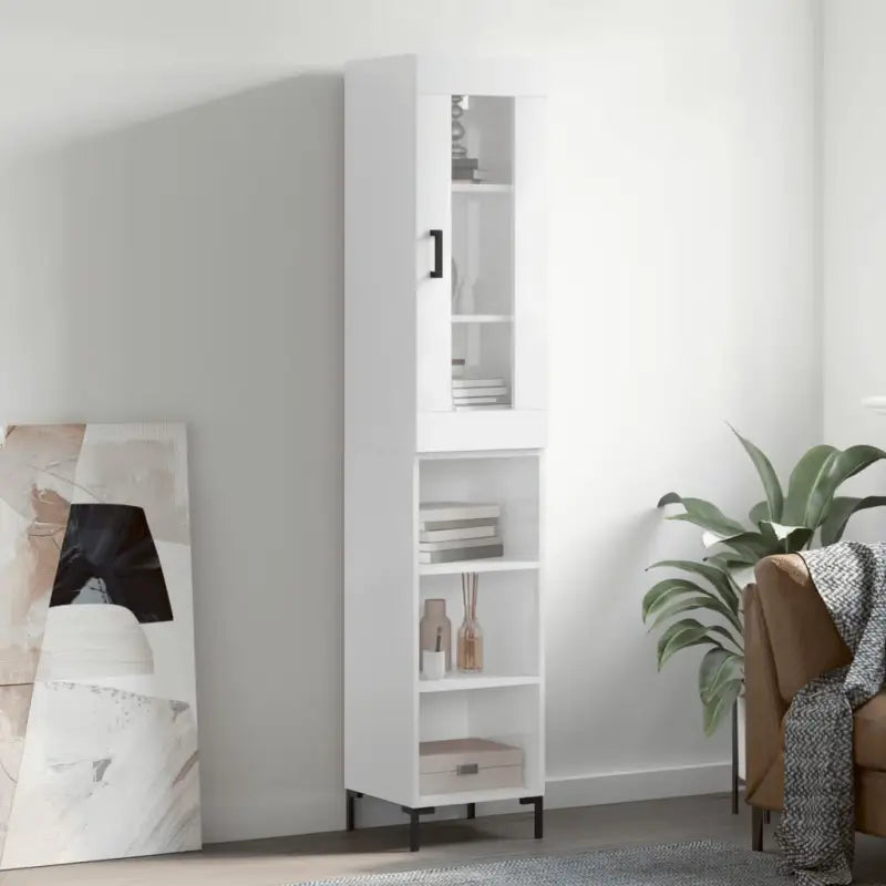 Hoge kast met ijzeren poten van bewerkt hout voor een trendy interieur - Hoogglans wit / 1 / 3 schappen - Dressoirs &