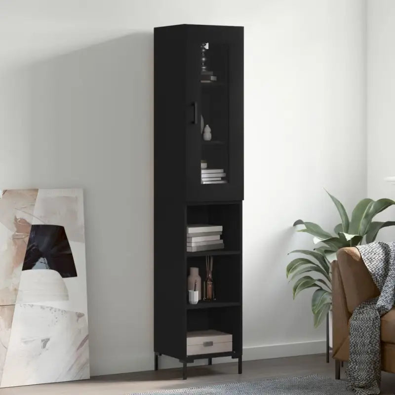 Hoge kast met ijzeren poten van bewerkt hout voor een trendy interieur - Zwart / 1 / 3 schappen - Dressoirs &
