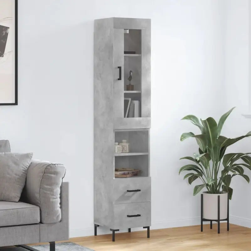 Hoge kast met ijzeren poten van bewerkt hout voor een trendy interieur - Betongrijs / 1 / 2 lades 2 schappen