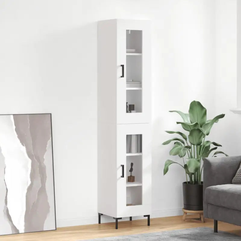 Hoge kast met ijzeren poten van bewerkt hout voor een trendy interieur - Wit / 1 / 1 glazen deur - Dressoirs &