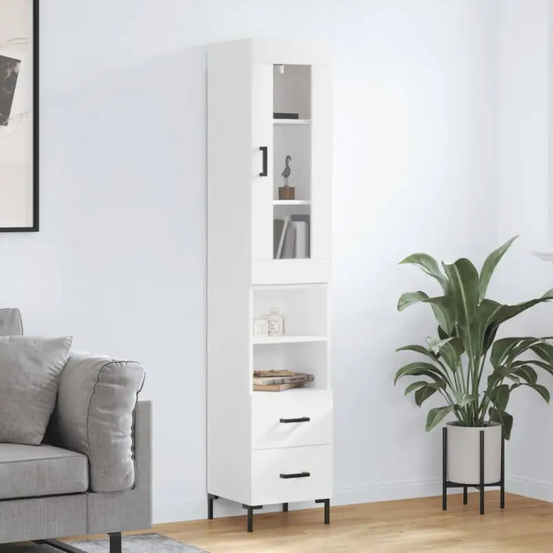 Hoge kast met ijzeren poten van bewerkt hout voor een trendy interieur - Wit / 1 / 2 lades 2 schappen - Dressoirs &