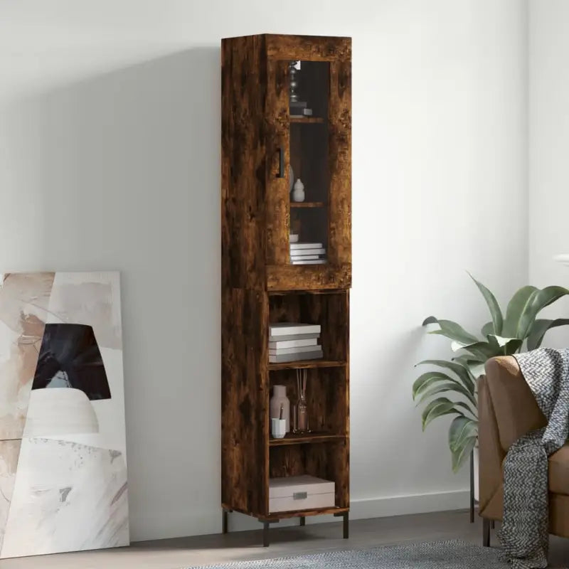 Hoge kast met ijzeren poten van bewerkt hout voor een trendy interieur - Gerookt eiken / 1 / 3 schappen - Dressoirs &