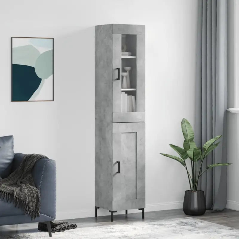 Hoge kast met ijzeren poten van bewerkt hout voor een trendy interieur - Betongrijs / 1 / 1 houten deur - Dressoirs &