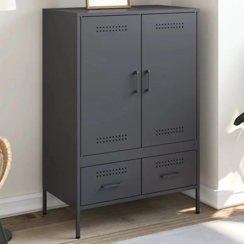 Hoge kast met koudgewalst staal en verstelbare schroefpoten - Antraciet / 1 - Dressoirs & buffetkasten