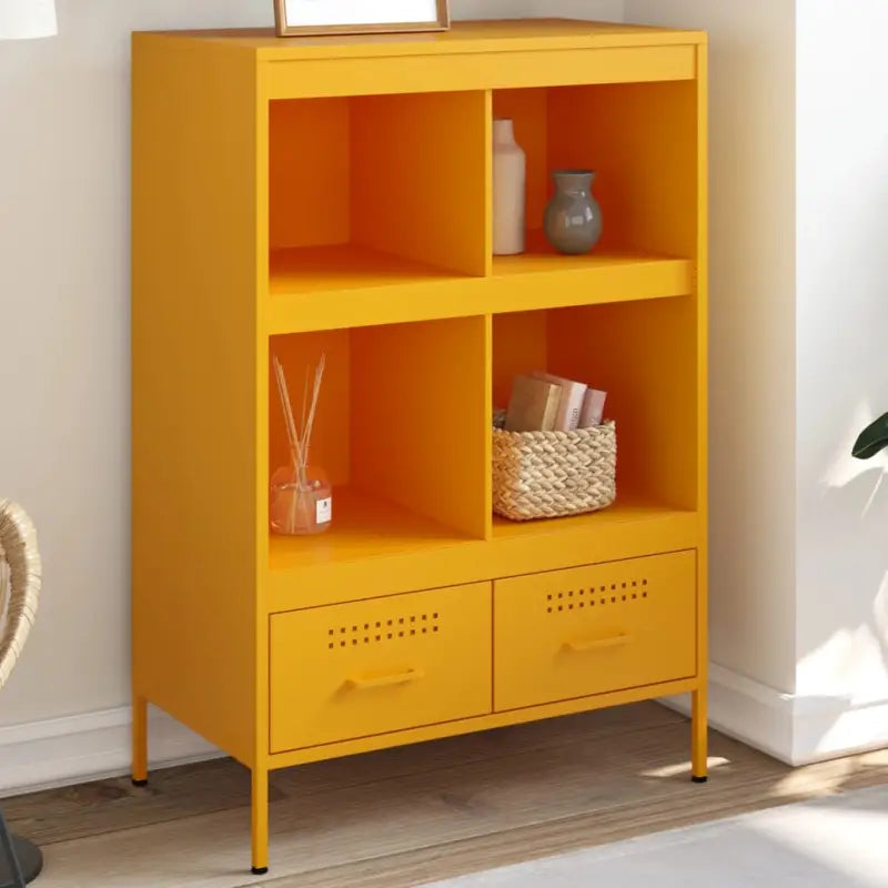 Hoge kast met koudgewalst staal en verstelbare schroefpoten - Geel / 1 - Dressoirs & buffetkasten