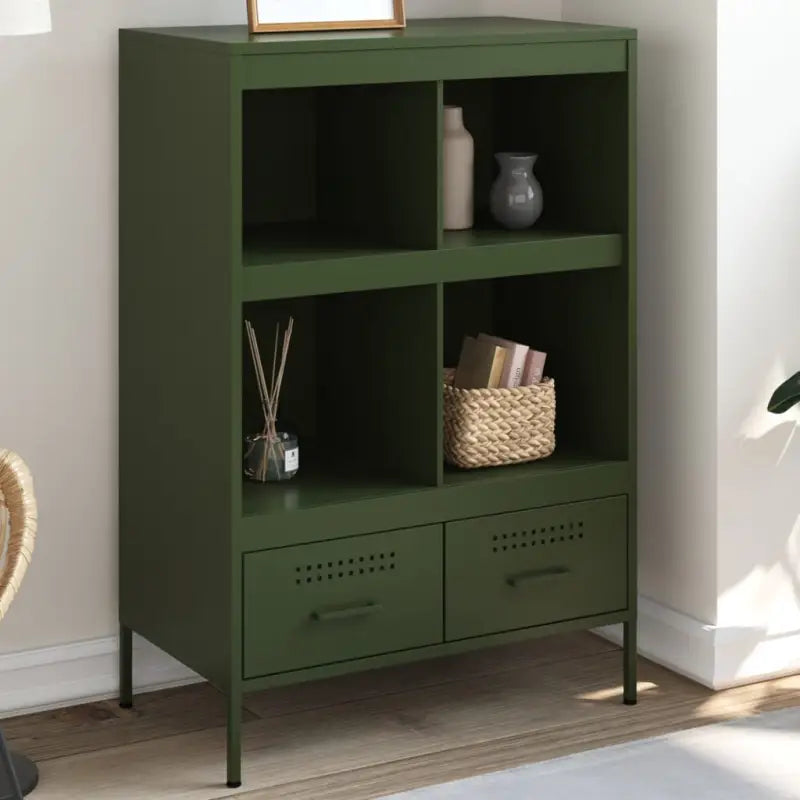 Hoge kast met koudgewalst staal en verstelbare schroefpoten - Groen / 1 - Dressoirs & buffetkasten