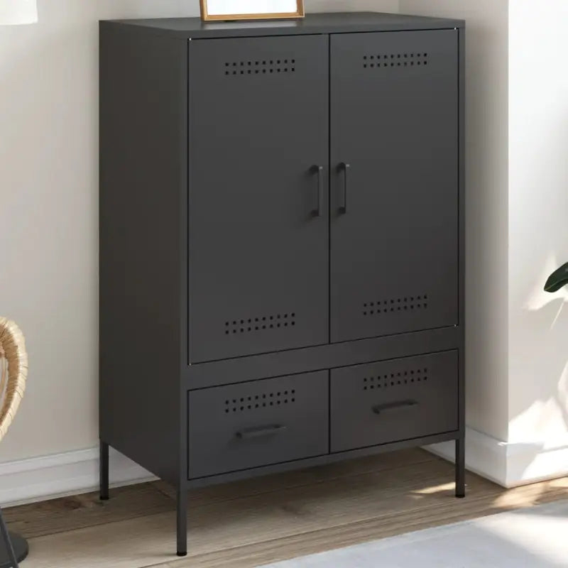Hoge kast met koudgewalst staal en verstelbare schroefpoten - Zwart / 1 - Dressoirs & buffetkasten