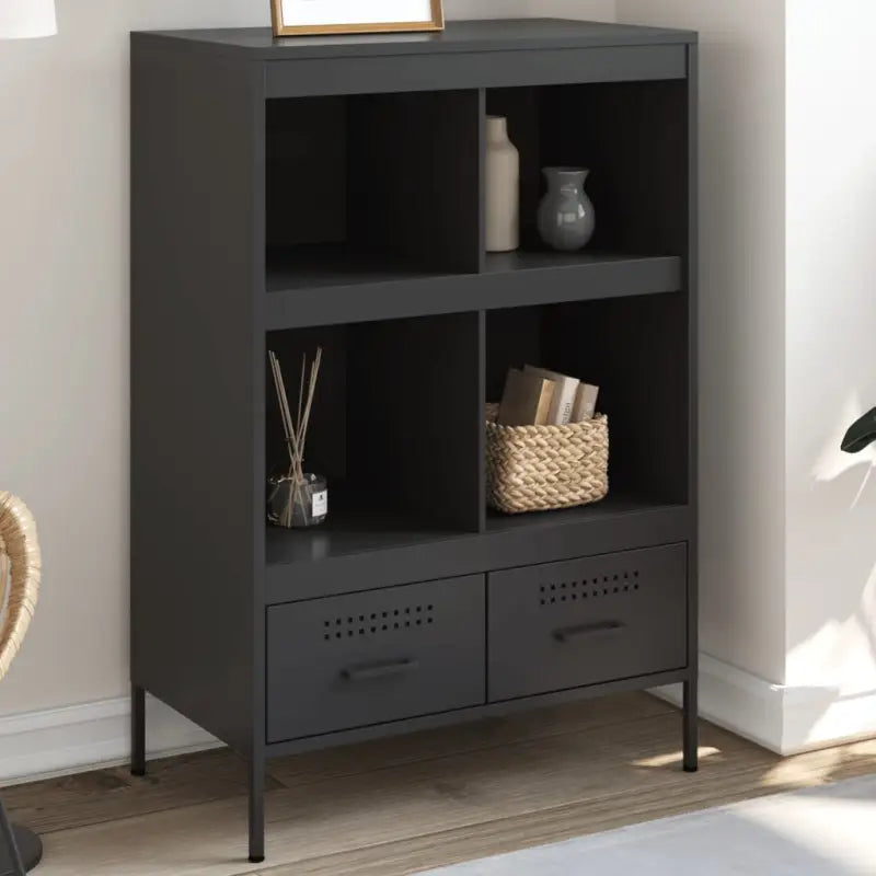 Hoge kast met koudgewalst staal en verstelbare schroefpoten - Zwart / 1 - Dressoirs & buffetkasten