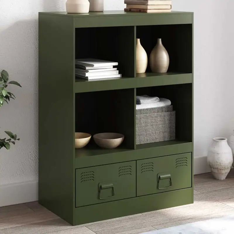 Hoge kast met koudgewalst staal voor een moderne uitstraling - Olijfgroen / 1 - Dressoirs & buffetkasten