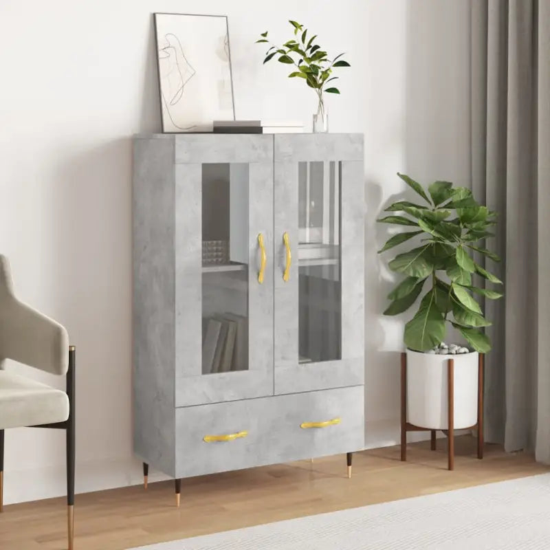 Hoge kast met metalen poten en bewerkt hout voor moderne sfeer - Betongrijs / 1 - Dressoirs & buffetkasten
