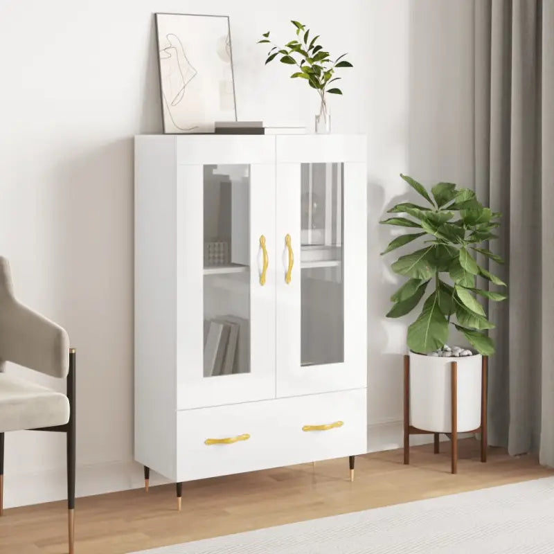 Hoge kast met metalen poten en bewerkt hout voor moderne sfeer - Hoogglans wit / 1 - Dressoirs & buffetkasten