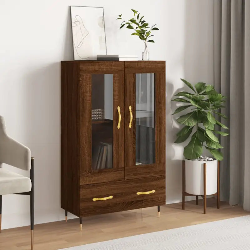 Hoge kast met metalen poten en bewerkt hout voor moderne sfeer - bruin eikenkleur / 1 - Dressoirs & buffetkasten