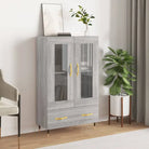 Hoge kast met metalen poten en bewerkt hout voor moderne sfeer - Grijs sonoma / 1 - Dressoirs & buffetkasten