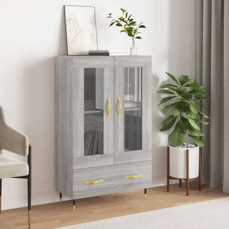 Hoge kast met metalen poten en bewerkt hout voor moderne sfeer - Grijs sonoma / 1 - Dressoirs & buffetkasten
