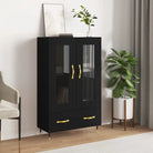 Hoge kast met metalen poten en bewerkt hout voor moderne sfeer - Zwart / 1 - Dressoirs & buffetkasten